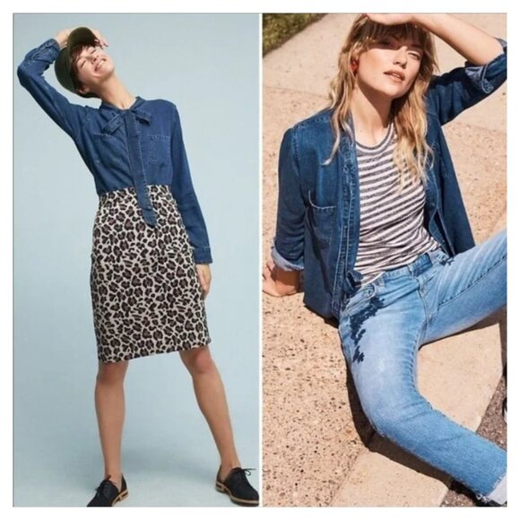 RAILS Long Sleeve Dark Vintage Wash ROSALEE Tie Collar Chambray Denim Shirt - Picture 2 of 12